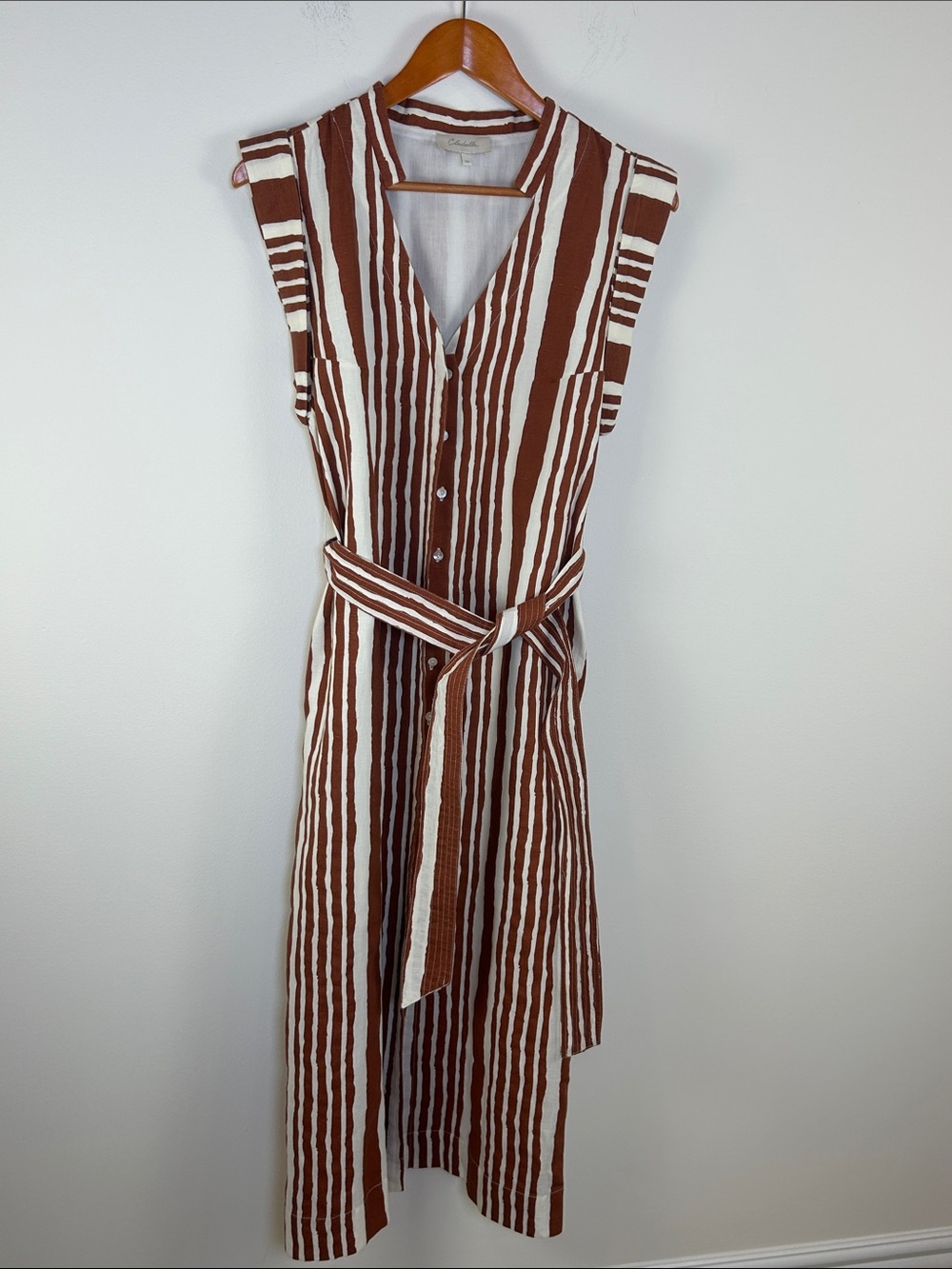 Cleobella Lani Vecchio Stripe Cotton Linen Belted Midi Dress XS